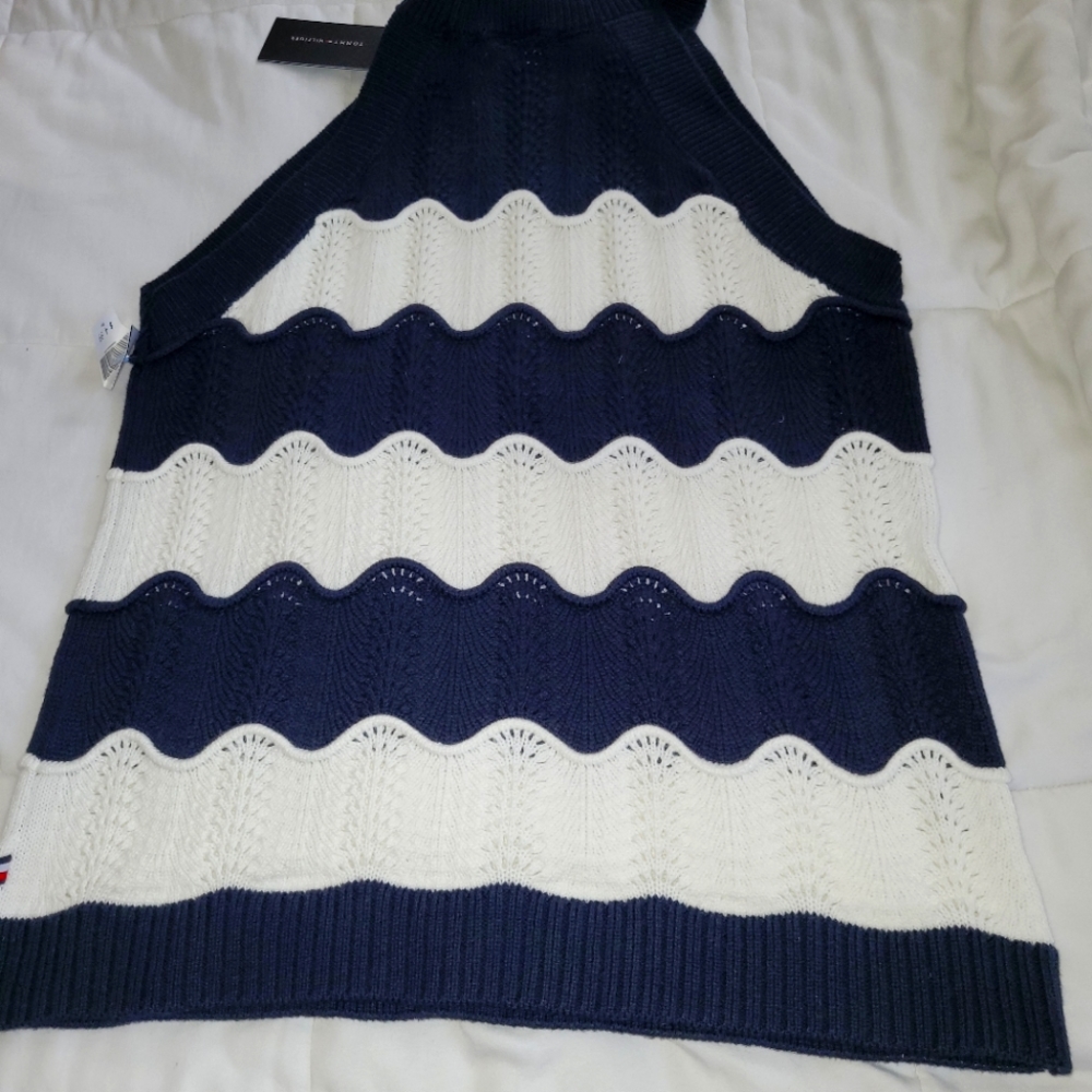 Tommy hilfiger Navy and white knitted tank